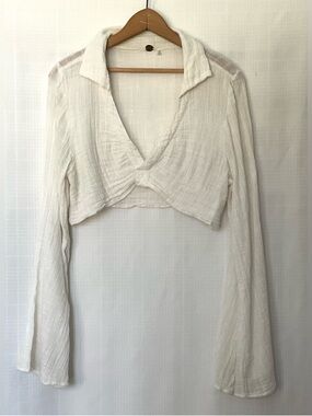 Free People One Soft Ivory Gauze Cotton crop top with bell sleeves M